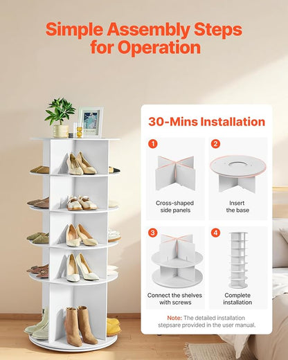 VEVOR 5 Tiers Rotating Shoe Rack Tower, 360° Spinning Shoe Rack, Revolving - Image 7