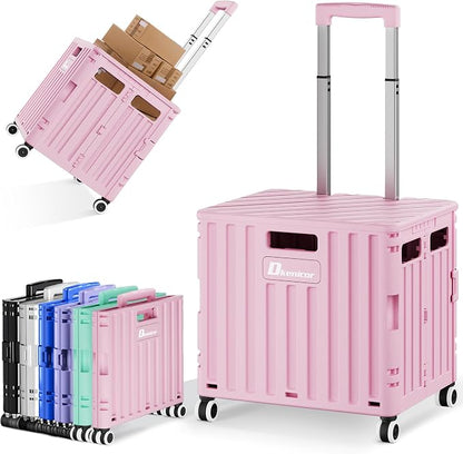 Folding Utility Cart with Lid, Portable Rolling Crate Handcart Collapsible by Dkenicor