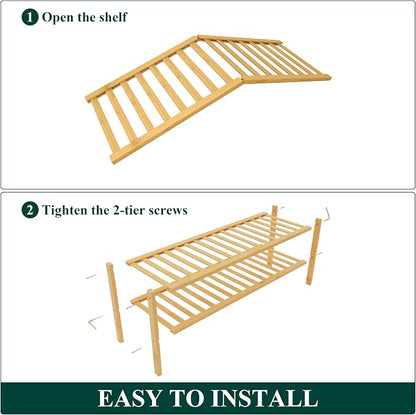 Smiry Bamboo Shoe Rack for Closet, 2 Tier Long Wooden Stackable Shoe Organizer - Image 6