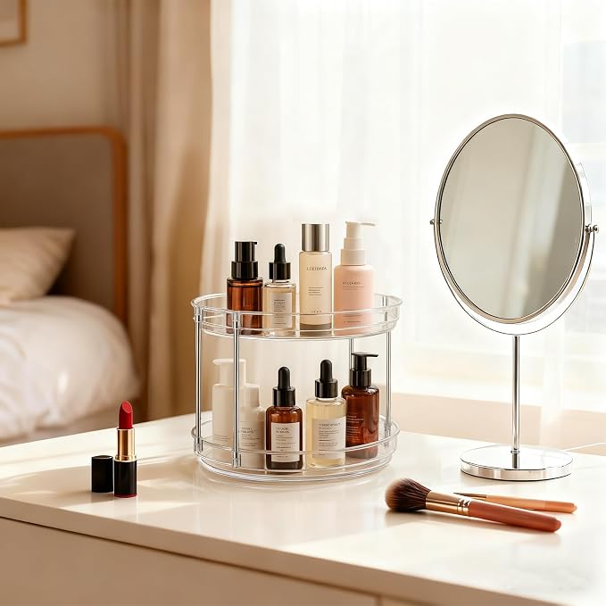 2-Pack 2-Tier Clear Lazy Susan Turntable Organizer, 9.5" Rotating Spice Rack - Image 6
