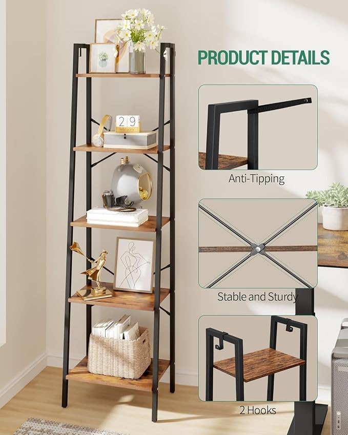 Hzuaneri Ladder Shelf, Freestanding Corner Storage Shelf | Bookcase - Image 6