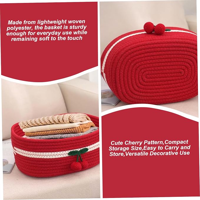 Organizer Baskets 12x8in Rectangle Cozy Woven Cherry Cute Basket Stackable - Image 4
