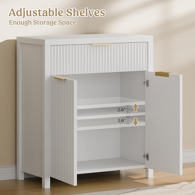 Lulive Fluted Buffet Cabinet for Kitchen, 28.3" Sideboard Cabinet White | - Image 4