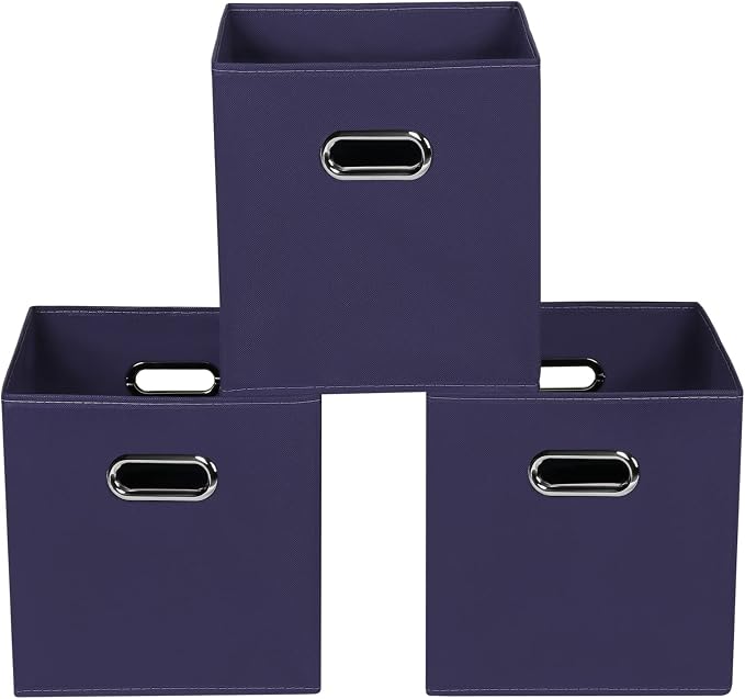 Navy Blue Fabric Storage Bins, Foldable Cube Bins by Yunkeeper