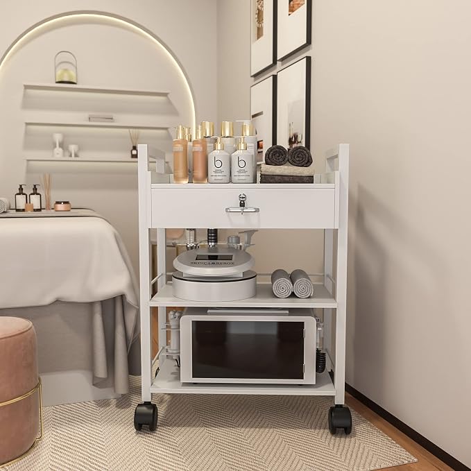 Paddie Salon Trolley Cart, Wooden Mobile Utility Cabinet Lab Cart - Image 2