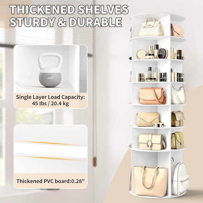 Karl home White 7 Tier 360° Rotating Shoe Rack Tower, Spinning Shoe Display | - Image 7