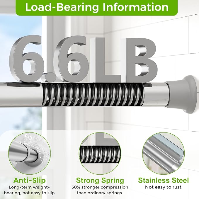 Silver Shower Curtain Rod 32 to 76 Inches Adjustable, 7/8 Inch Diameter Heavy - Image 3