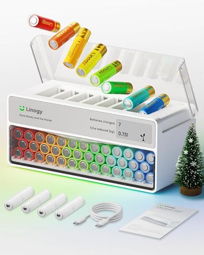 8-Slot Battery Charger Only, for AA AAA Lithium NiMH NiCd, Auto-Drop by Linogy