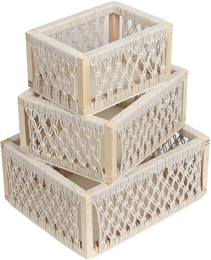 Macrame Baskets for Storage Set of 3, Perfect Pampas Grass Holder by Woho