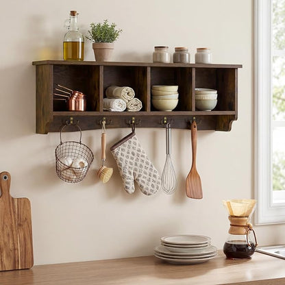 Giantex Wall Mounted Coat Rack, 28.5'' Wooden Floating Shelf - Image 5