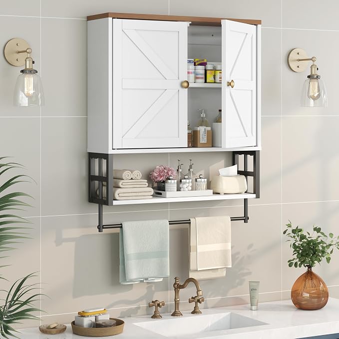 Wall Mounted Bathroom Storage Large Farmhouse Medicine Cabinet | 2 Doors & - Image 2