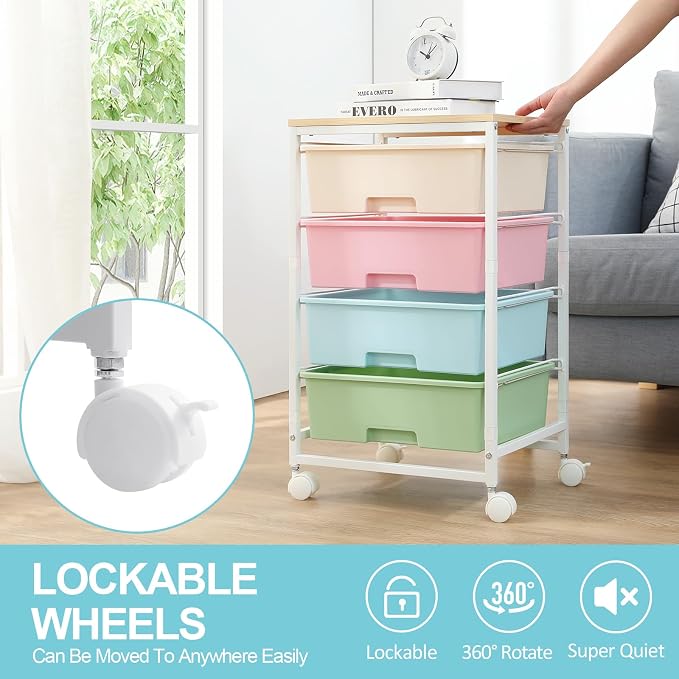 Utility Cart with 4 Drawers, Rolling Storage Cart with Drawers, Storage Rolling - Image 4