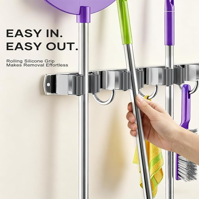 Broom Mop Holder Wall Mount, Heavy Duty Stainless Steel Mop Organizer - Image 5