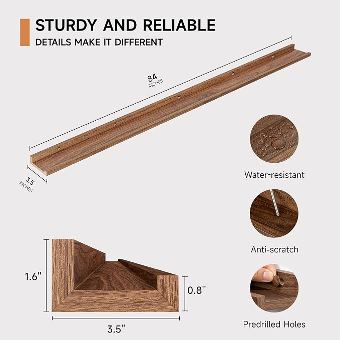 Floating Picture Ledge Shelves for Wall Set of 2, 84 Inches Picture Ledge Shelf - Image 3