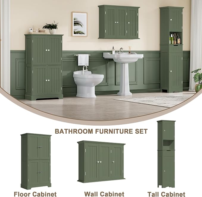 ChooChoo Laundry Cabinet with 3 Doors and Adjustable Shelves | 9.06"D x 31.1"W - Image 5
