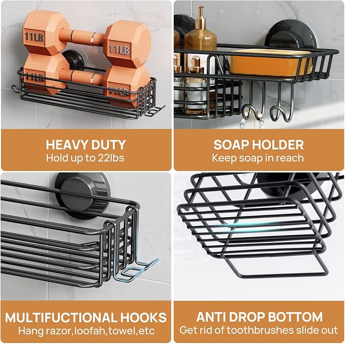 LEVERLOC Shower Caddy Suction Cup, 3 Pack Heavy Duty Bathroom Organizer - Image 5