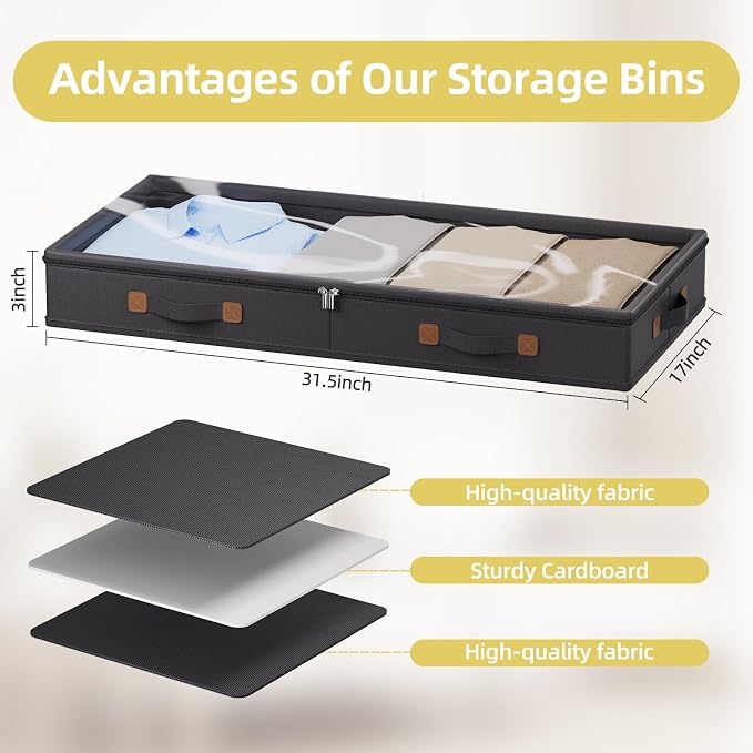 FHSQX Under Bed Storage Container 3 Inches Low Profile Under-bed Organizer Bins - Image 4