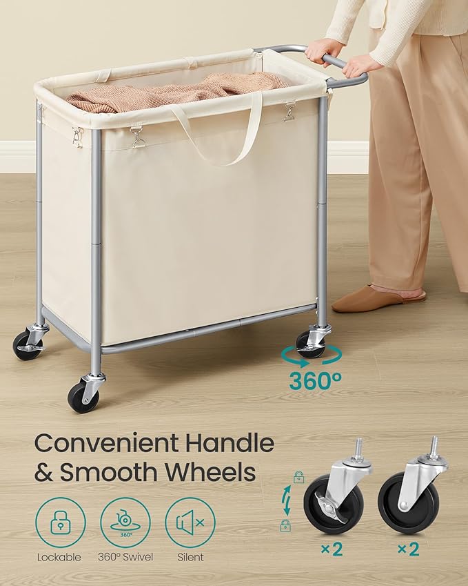 SONGMICS Laundry Basket with Wheels, Rolling Laundry Hamper, 47.5 Gallons - Image 6