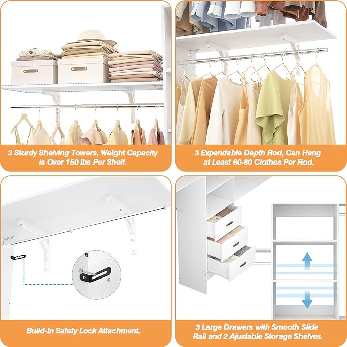 iSunirm 8FT Closet System, Wall Mount Bedroom Wardrobe - Image 6