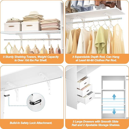 iSunirm 8FT Closet System, Wall Mount Bedroom Wardrobe - Image 6