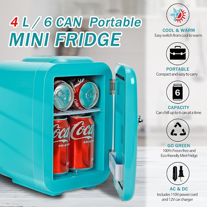 CAYNEL Mini Fridge, 4 Liter/ 6 Cans Small Refrigerator - Image 9