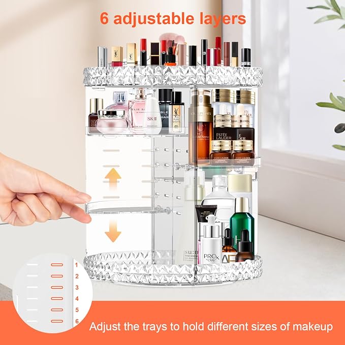 360 Rotating Makeup Organizer for Vanity + Makeup Brush Holder, Perfume - Image 3
