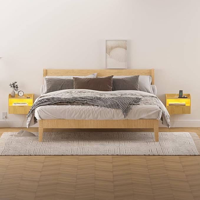 Floating Nightstand with Charging Station and LED Lights - Image 7