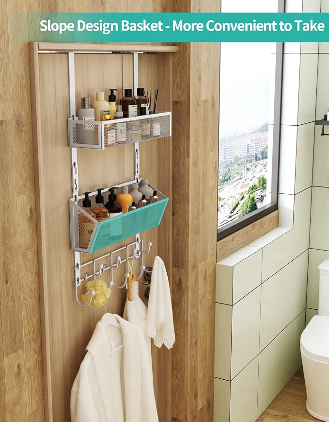 HapiRm Over Door Hook with 2 Mesh Baskets and 9 Hooks, 304 Stainless Steel No - Image 3