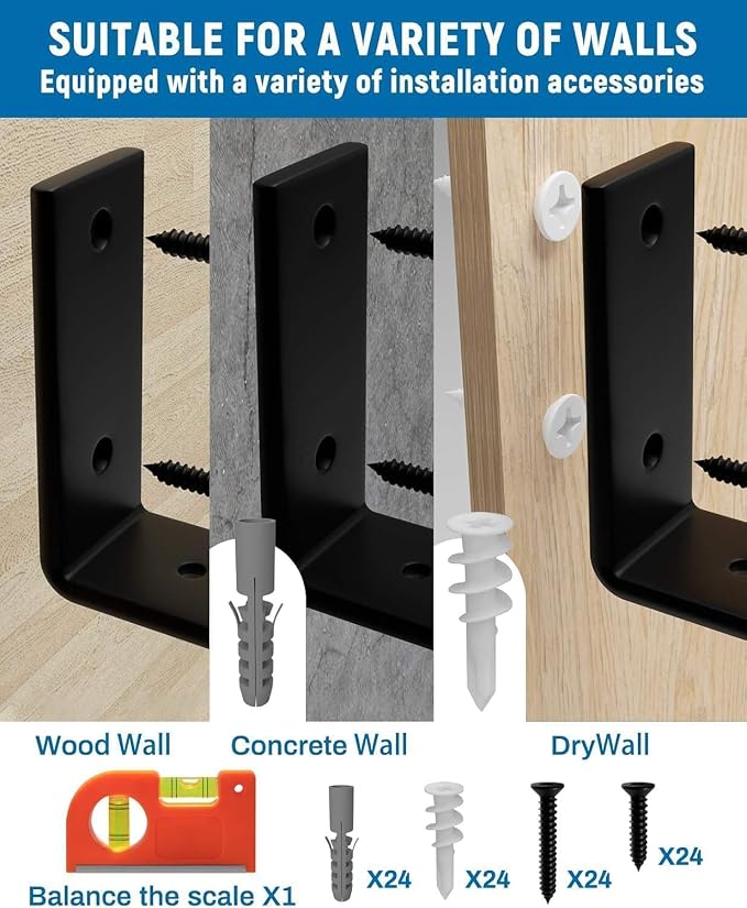 LEOPO 12 inch Shelf Brackets 12-Pack, 1/5 inch Thick Heavy Duty Industrial - Image 6