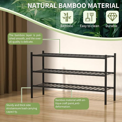 3-Tier Bamboo Long Shoe Rack, Free Standing Wood Shoe Shelf Storage Organizer - Image 5