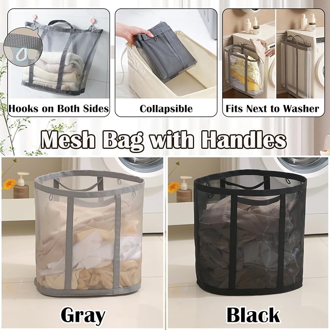 Collapsible Laundry Basket, Mesh Bag - Image 5