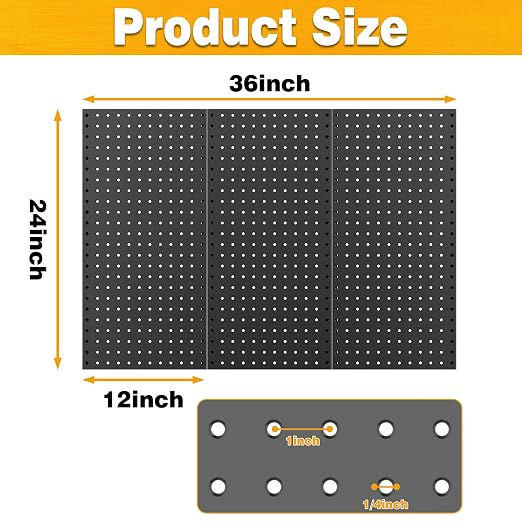 Pegboard Smith Metal Pegboard Panels 12" x 24", 3 Pack Black Wall Mounted Tool - Image 4