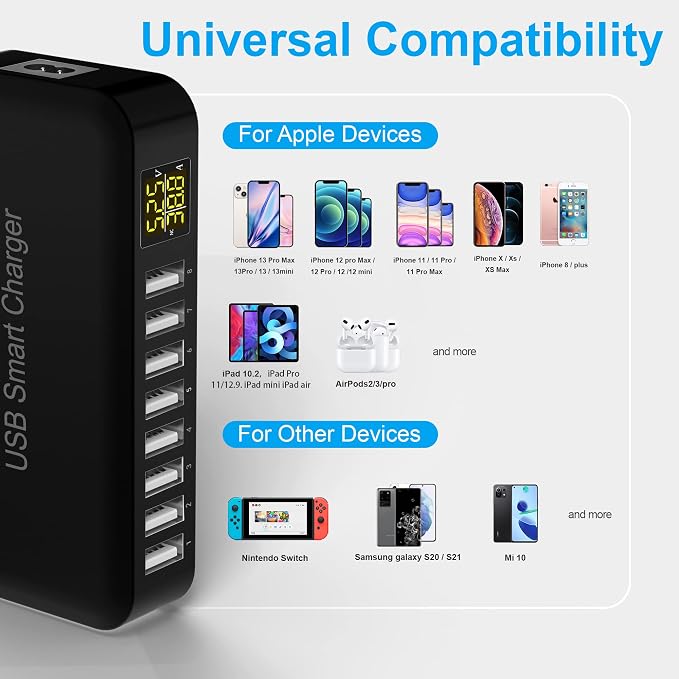 USB Charging Station, Ziwodiv 8-Port 60W/12A USB Charger Station, Compact - Image 3