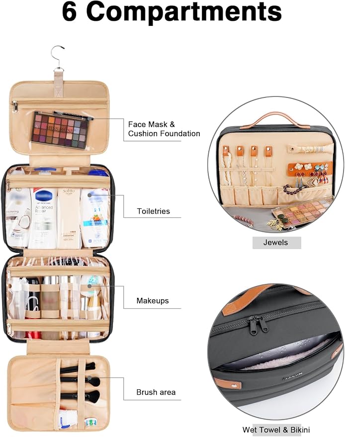 Women's Hanging Toiletry Bag, Waterproof Travel Cosmetic Organizer - Image 3