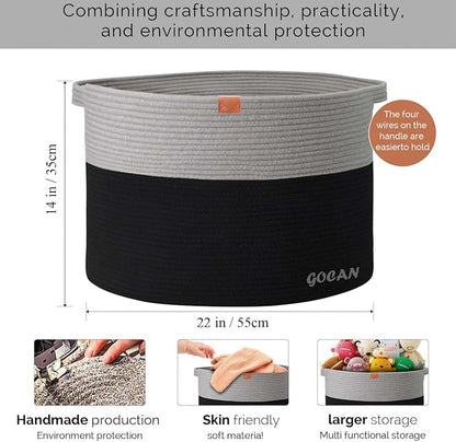 Extra Large Storage Laundry Basket 22" X 22"X 14" Cotton Rope Woven Basket - Image 4