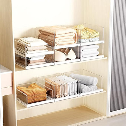 Vaela 4 Pack Stackable Closet Organizers and Storage Shelves, Transparent - Image 5