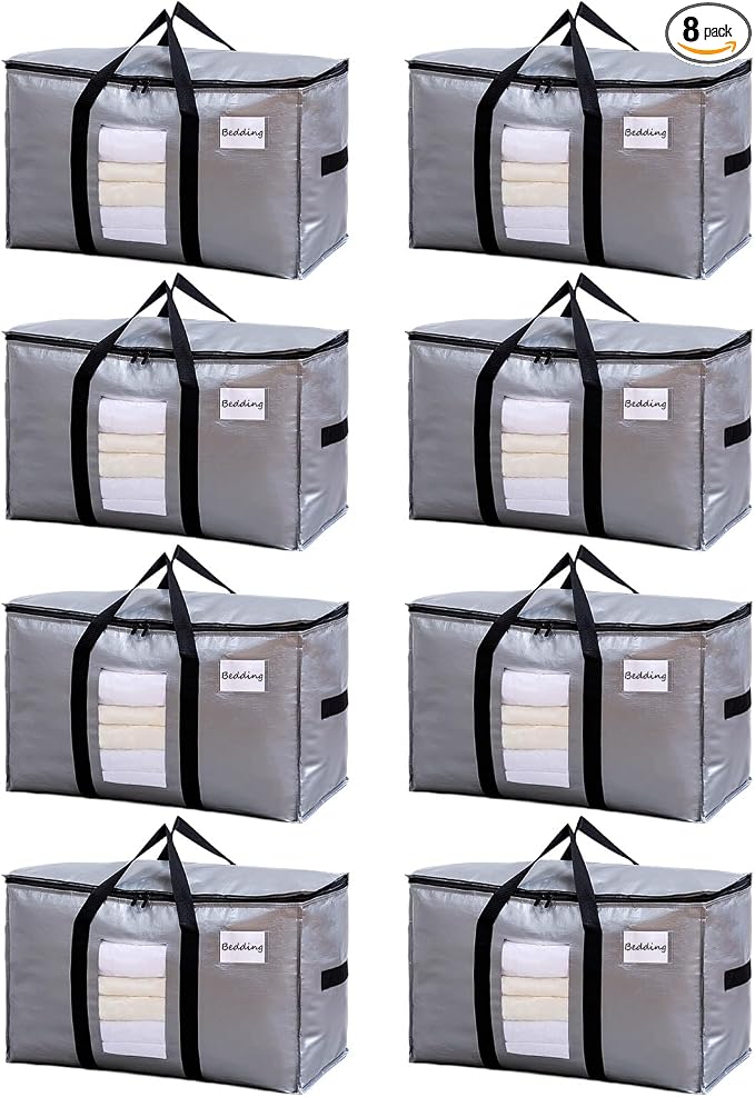 TAILI Extra Large Moving Bags, 8 Pack Silver Heavy Duty Totes by TAILI