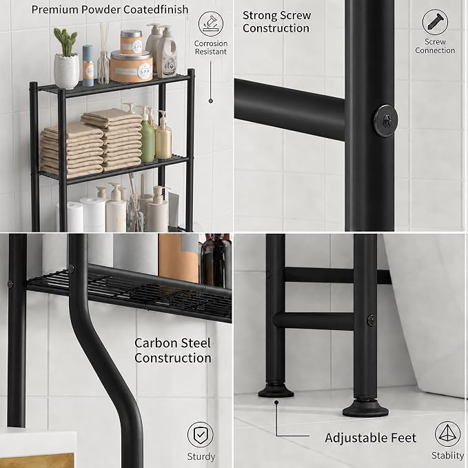 GloTika 3-Tier Over Toilet Storage, 150lb Capacity, Carbon Steel, Freestanding - Image 6