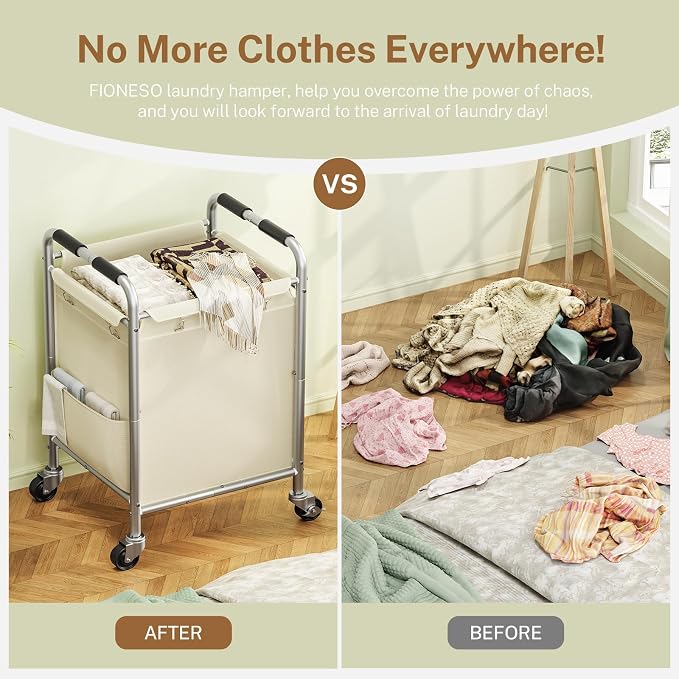 Laundry Basket with Wheels, Rolling Laundry Sorter Cart with Side pockets - Image 7