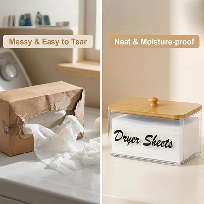 Dryer Sheet Holder with Bamboo Lid, Acrylic Laundry Clear Dryer Sheets - Image 8