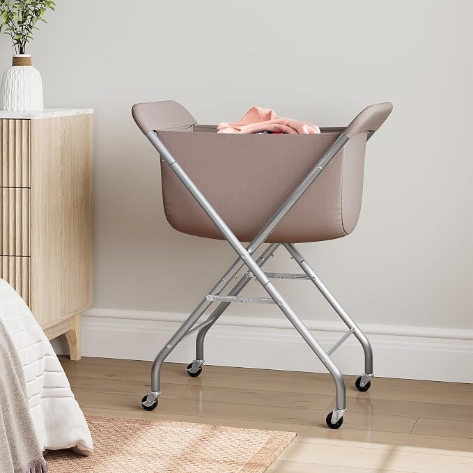 ELYKEN Laundry Basket with Wheels, Collapsible Laundry Hamper, Camel Brown | - Image 2