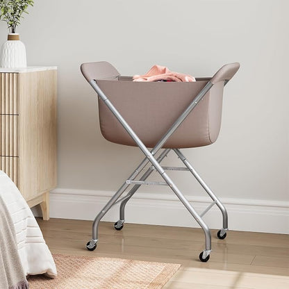 ELYKEN Laundry Basket with Wheels, Collapsible Laundry Hamper, Camel Brown | - Image 2