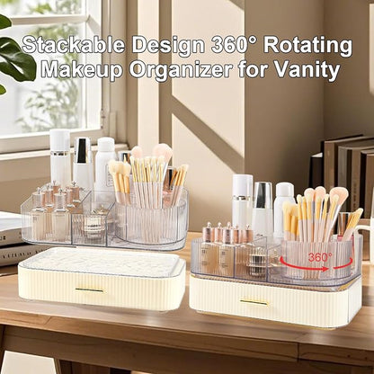 DASITON Makeup Organizer with Drawers and Rotating Makeup Brush Holder - Image 3
