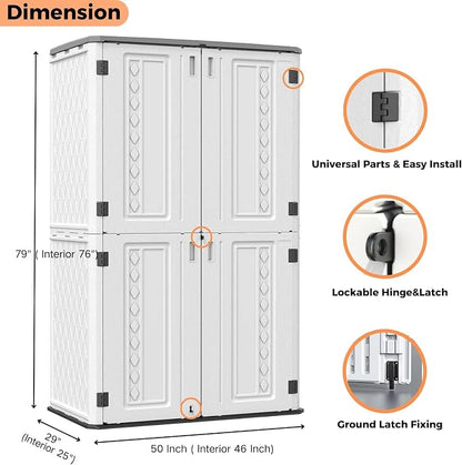 ZZM Resin Outdoor Storage Shed, 67 Cu.ft Vertical Resin Tool 4x6 FT Cabinet w/o - Image 5