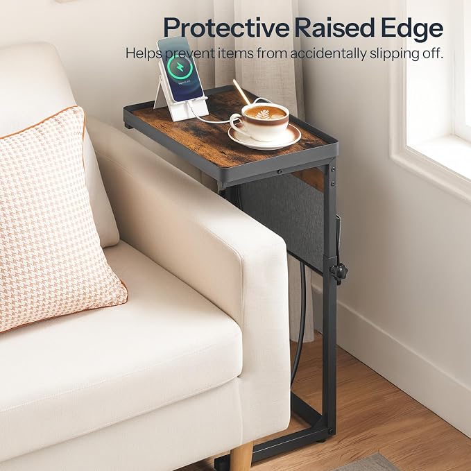 HOOBRO C-Shaped End Table with Charging Station, 29.5” Adjustable Height Side - Image 5