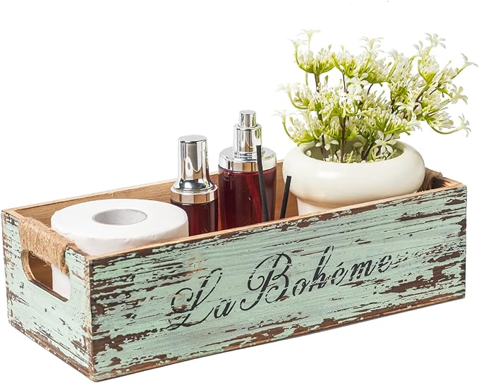 TIMRIS Farmhouse Distressed Wooden Storage Box, Rustic Bathroom Decor Box by TIMRIS
