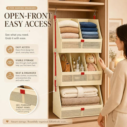 Fabric Hanging Closet Organizer Heavy Duty Shelf Hanging Storage Towel Clothes - Image 3