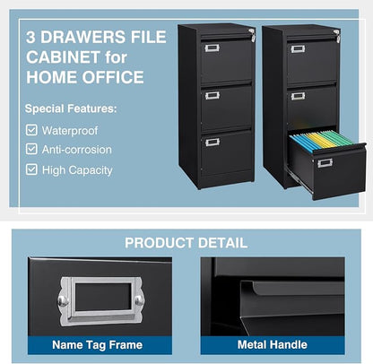 3-Drawer File Cabinet, 16.3" Deep Vertical Filing Cabinet - Image 5
