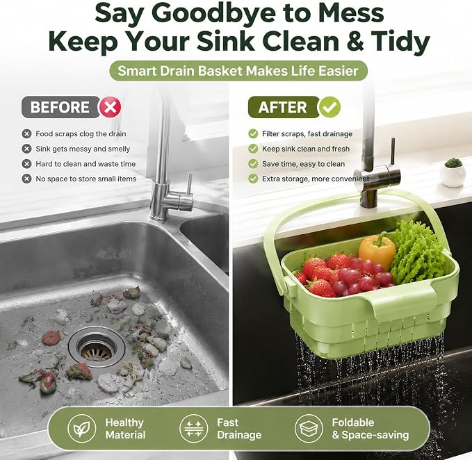 Foldable Hanging Sink Drain Basket, 2026 New Stretchable Colander - Image 5