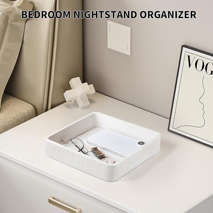 PU Leather Valet Tray Organizer, Small Nightstand Organizer Bedside Desktop - Image 4